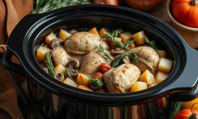 Chicken mushroom potatoes rosemary crock pot recipe