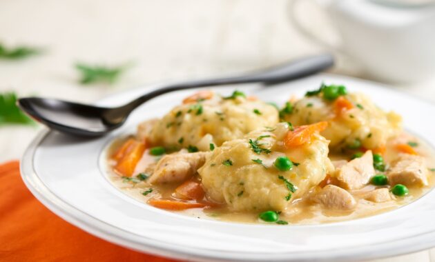 Homestyle chicken and dumplings with peas and carrots recipe