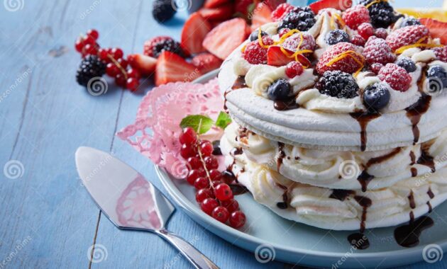 Gourmet Recipe for Pavlova Meringue Dessert Stock Photo Image of