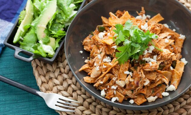 Recipe Chicken & Poblano Chilaquiles with Escarole & Avocado Salad