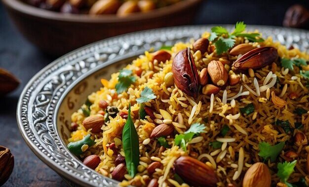 Premium Photo Fragrant Veg Biryani with Roasted N
