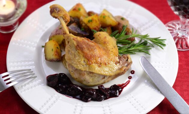 Duck Confit with Cherry Sauce